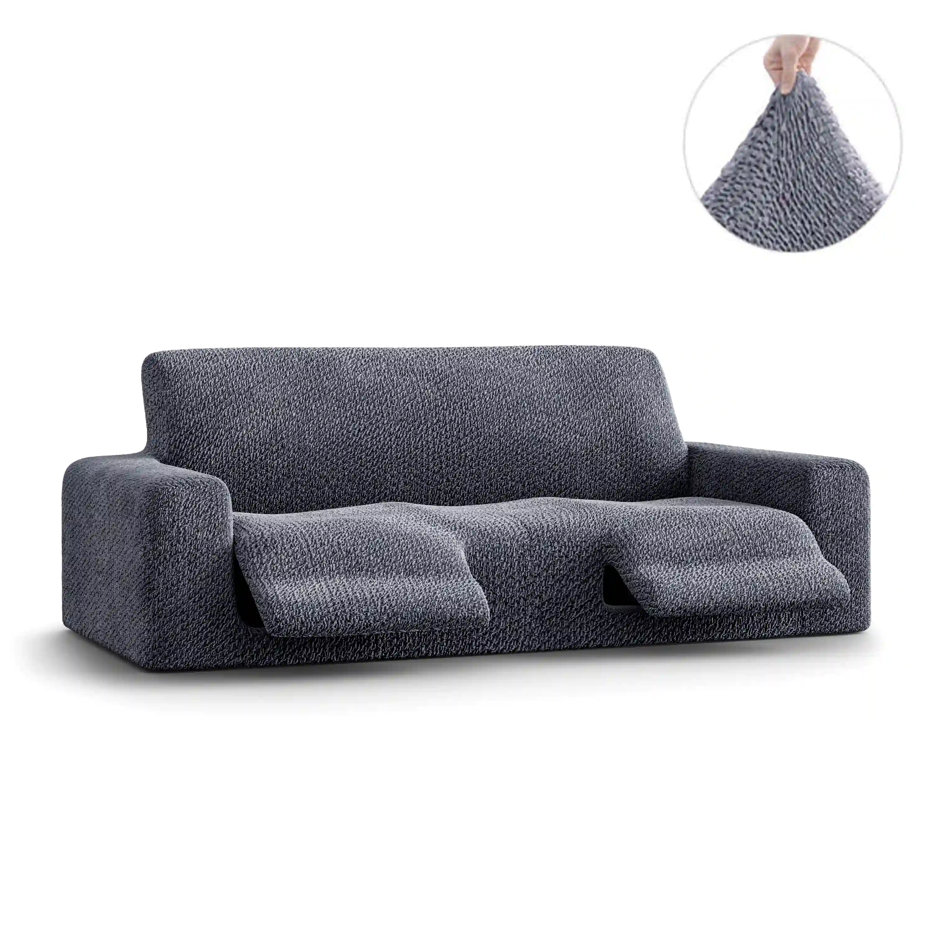 3 Seater Recliner Sofa Cover - Grey, Velvet